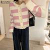 ZANZEA Autumn Spring Women Long Sleeve Striped Casual Knitted Stretch Sweaters Cardigans