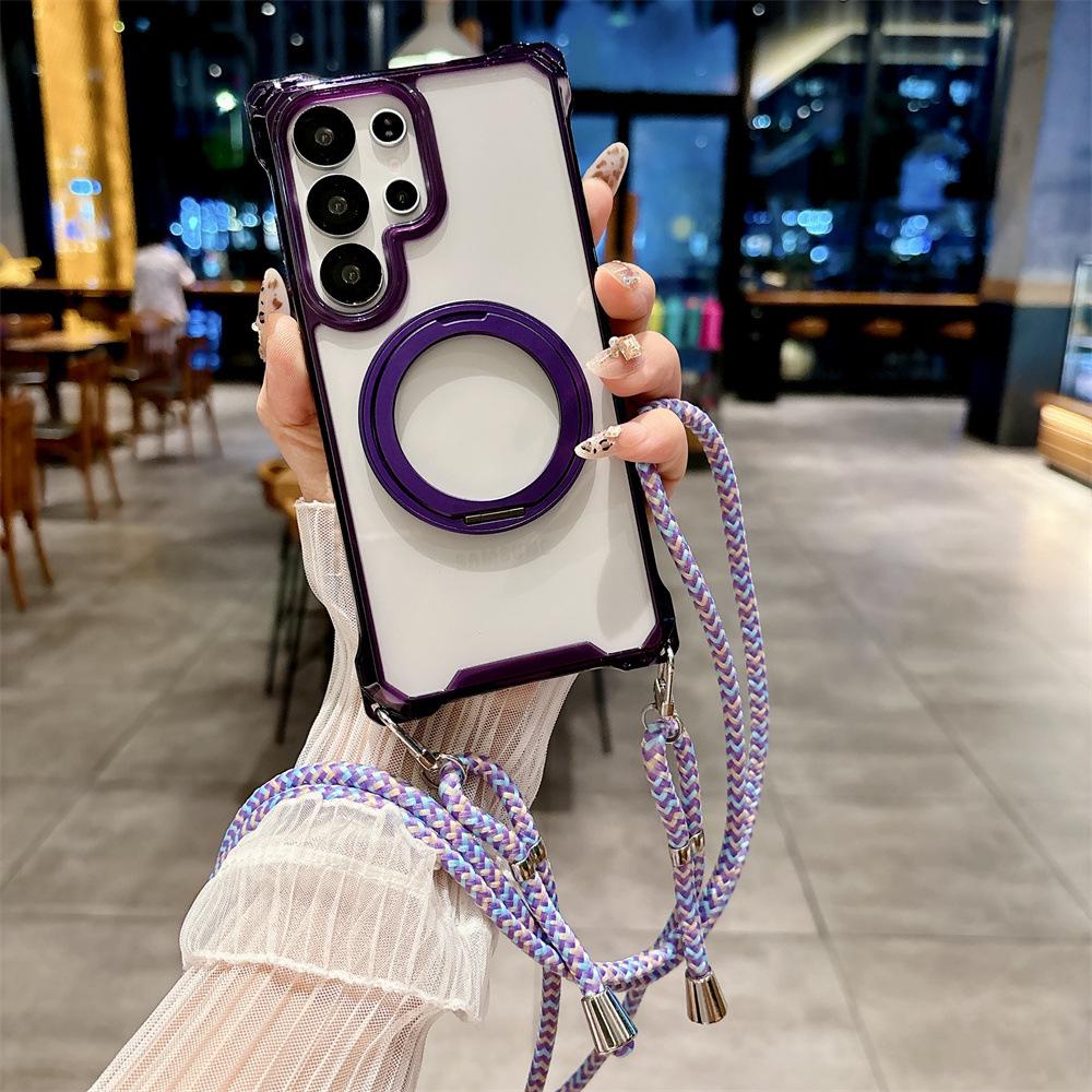 Adjustable Crossbody Lanyard Phone Case for Samsung S26/Apple iPhone 16 Pro Max with Stand & Drop Protection