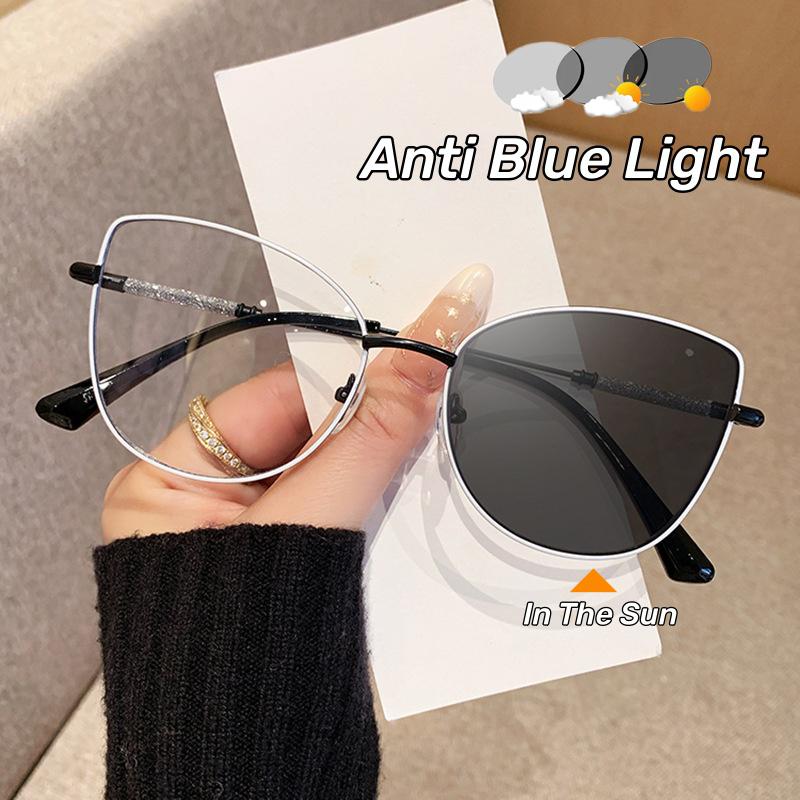 Women's Fashionable Cat-Eye Photochromic Glasses UV Protection Glasses Unisex Fashionable High-Definition Computer Glasses