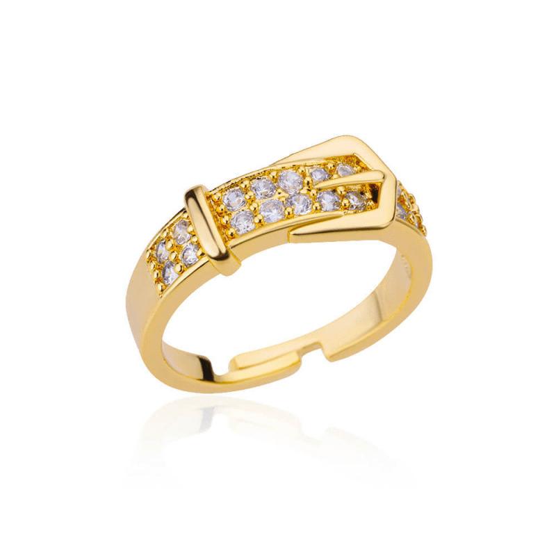 Chic Gold Color Buckle Shaped Ring With Sparkling Zircon Fashion Trendy Adjustable Ring Women's Gatherings Jewelry