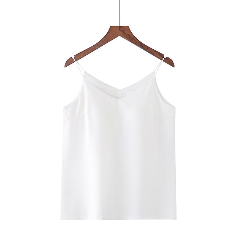 

Luxury Satin V Neck Tank Top Thin Straps Versatile Layering Cami S белый