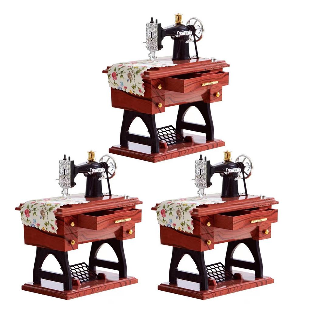 Vintage Sewing Machine Music Box Model Antique Style Treadle Mechanical Desktop Decor Miniature Craft For Nightstand Accents