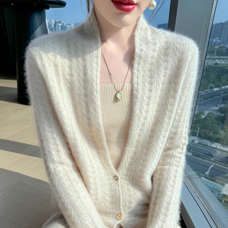 Women's High-End Slim Fit Wool Cardigan Sweater with Scarf Collar