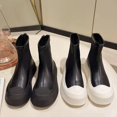 Fashion Autumn Winter Platform Pu Leather Elastic Boots for Women Designer Soft-soled Women's Shoes Fashion Increase Ankle Boots Female