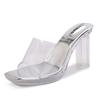 Sandals Women's Summer Silver Outer Slippers Comfortable Simple Temperament Crystal Thick Heel Transparent High Heels