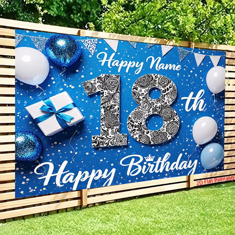 Sfondo 2D Personalizzato per il 18° Compleanno con Regalo e Ghirlanda