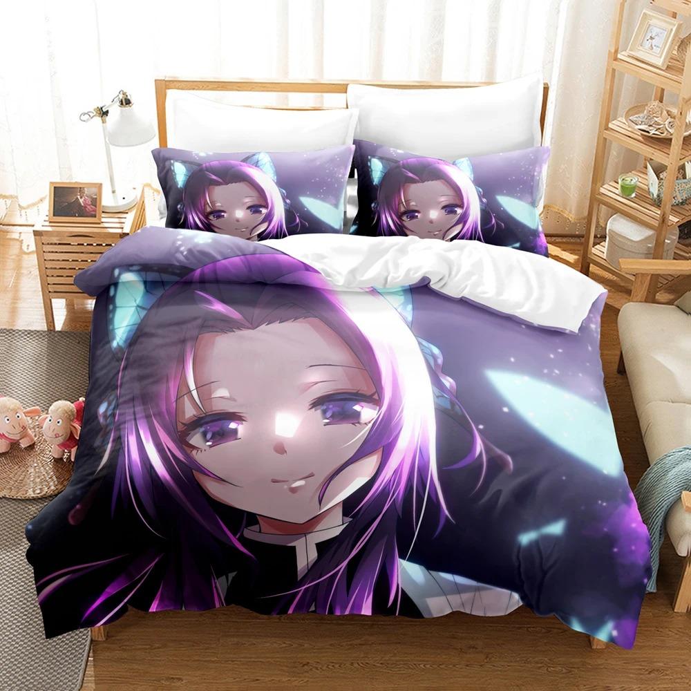 Kochou Shinobu Bedding Sets Anime Demon Slayer Comforter Bed Cover Duvet Cover Pillow Case Twin Single Queen King Teens Gifts