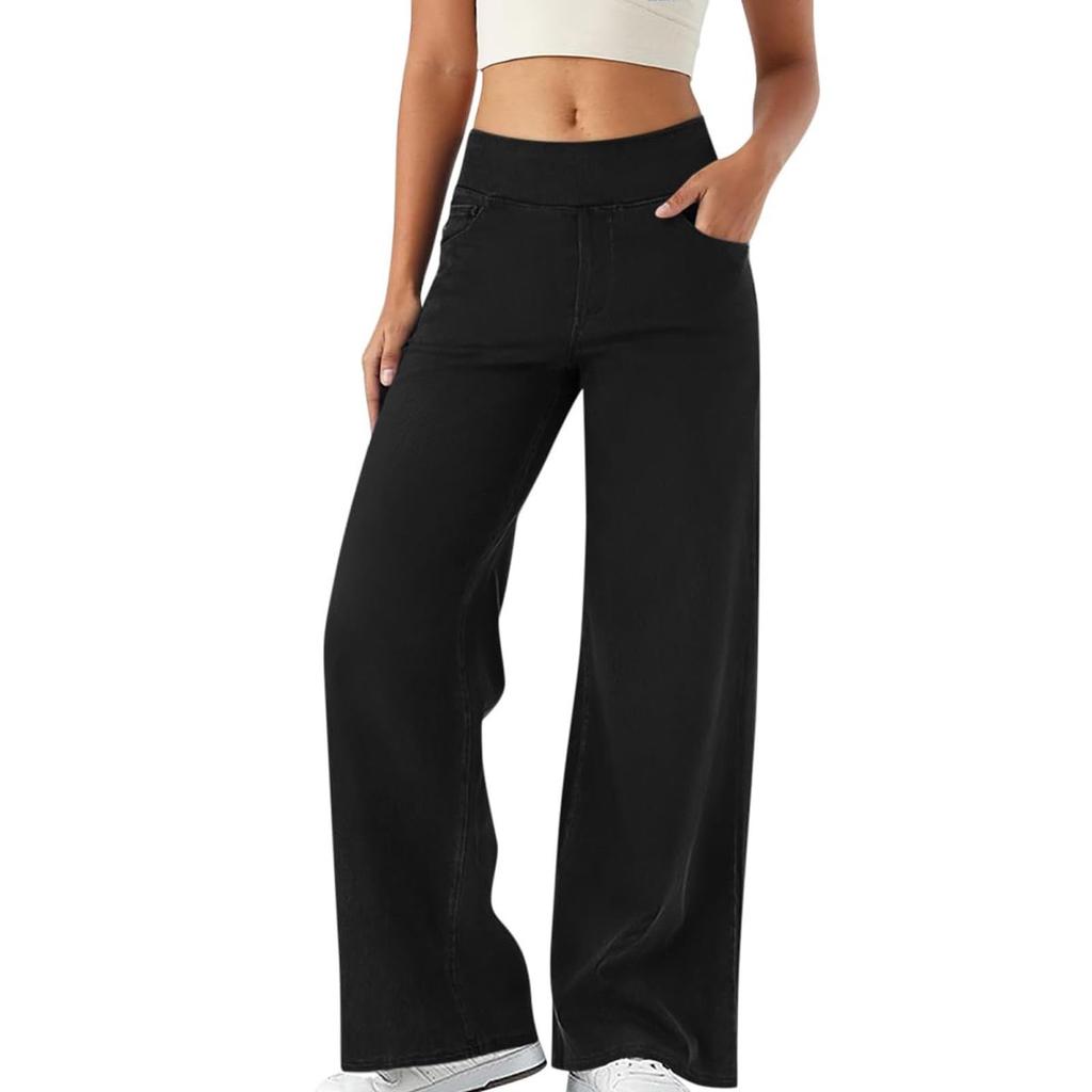 Women High Waisted Wide Leg Jeans Stretch Jeans Wide Straight Leg Stretchy Baggy Fashion Loose Denim Pants Summer