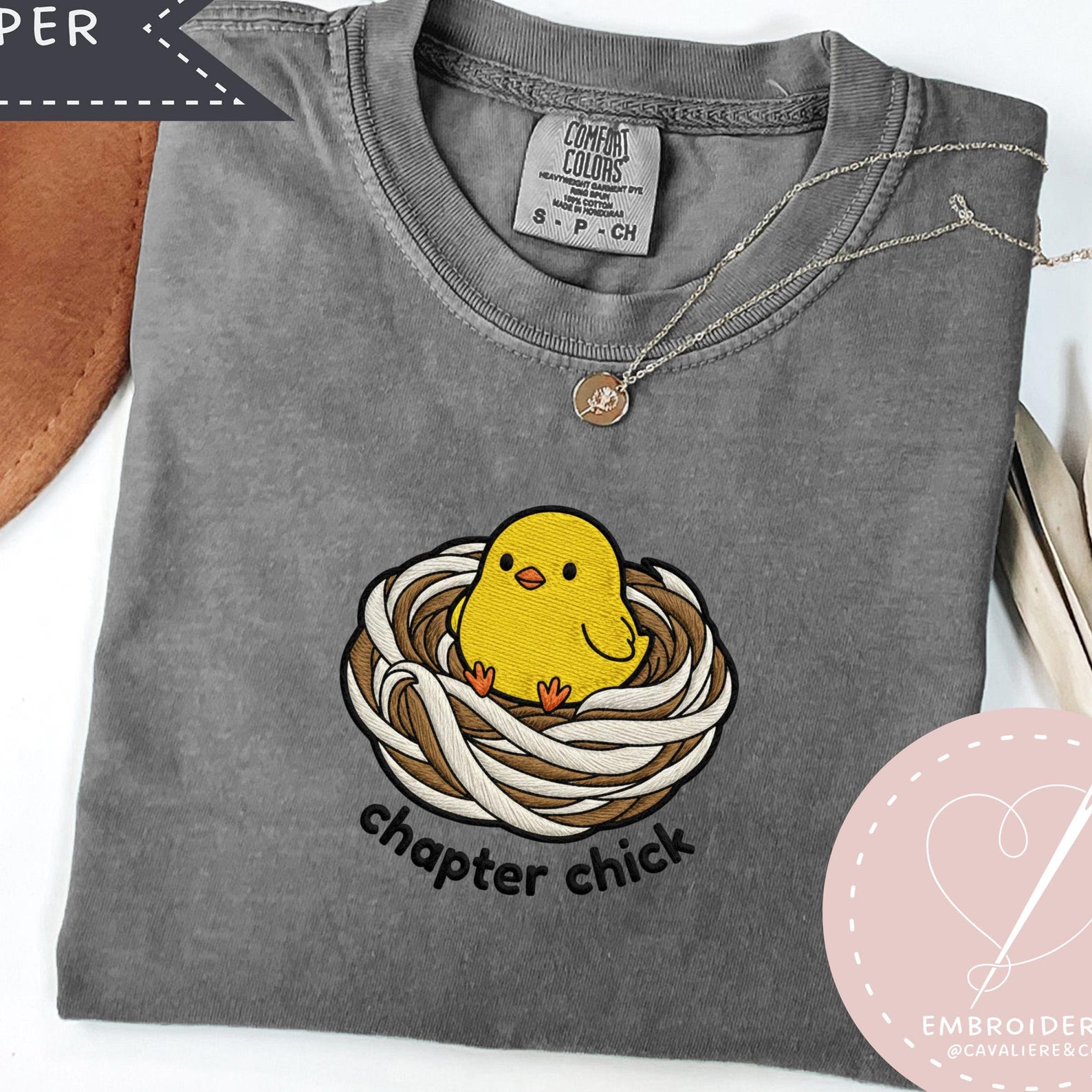 Chapter Chick Embroidered Comfort Colors® Shirt, Reader Gift Tshirt, Gift for Book Lover, Book Lover Shirt S