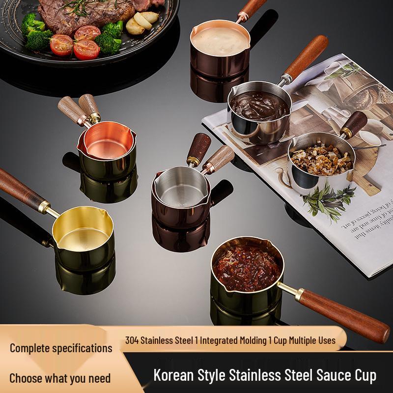 304 Stainless Steel Sauce Cup with Wooden Handle, Custom Logo, Multiple Specifications - Ideal for Steakhouses & Restaurants.