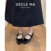 Lambskin~ Single shoes women's flat bow ballet shoes shallow mouth evening shoes black retro Mary Jane shoes