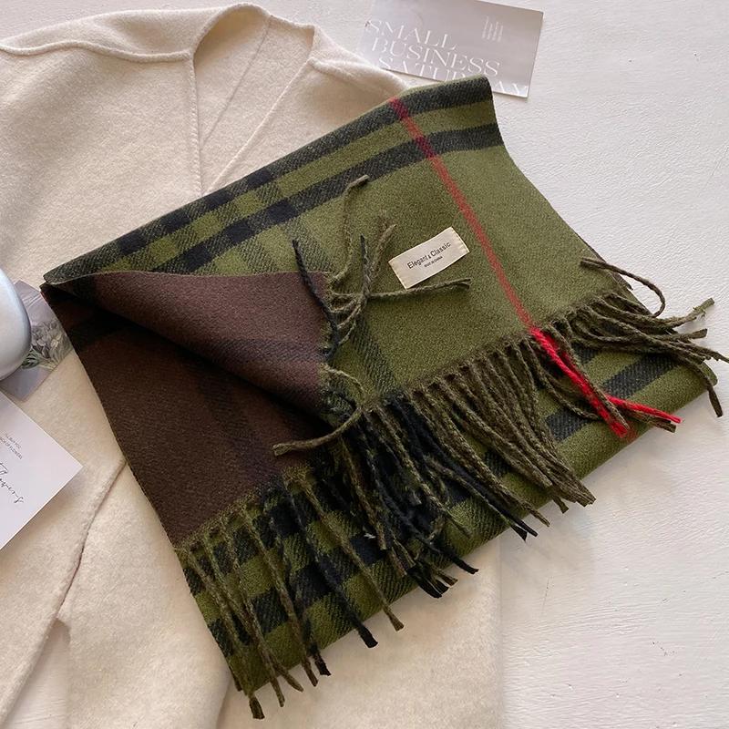 New Autumn Winter Fashion Cashmere Plaid Design Scarf Men Women Warm Thickening Shawl Neckerchief Scarves Bufanda Tassel 2024