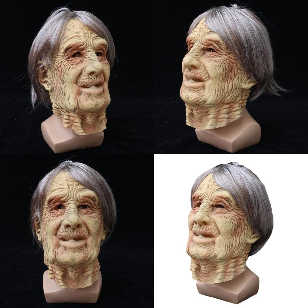 Halloween Elderly Man Latex Mask Silver Hair Costume Prop For Party Dress Up