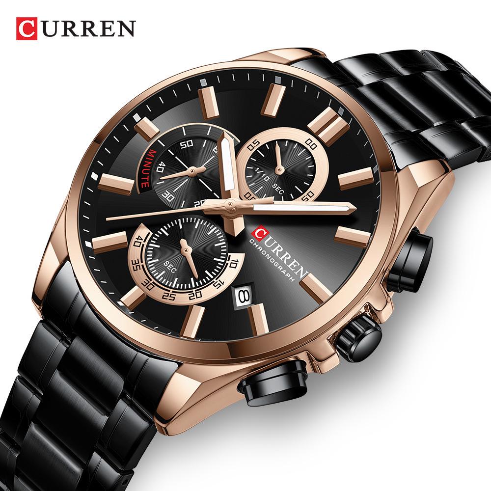 Curren 8475 Men's Multi-function Steel Band Quartz Watch with Calendar