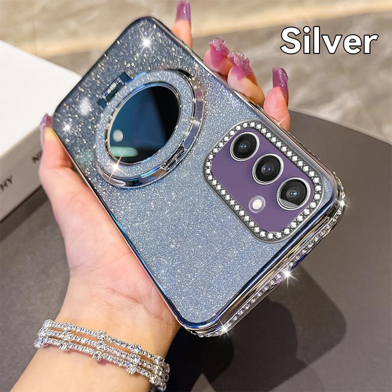 KEYSION Glitter Jewelled Magnetic Phone Case for Samsung Galaxy S25 Ultra 5G S24+ Plus S23 FE Makeup Mirror Stand Shockproof Cover