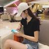 Women Sweet Spicy Slim Fit Contrast Color Short Sleeve Polo T Shirt
