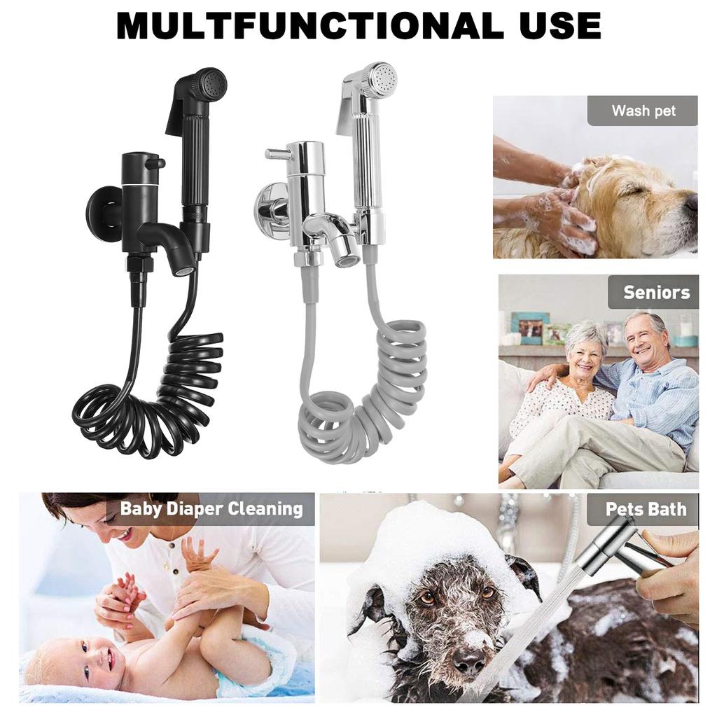 3-in-1 Bathroom Stainless Steel Bidet Spray Brass Tap 2 Functions Toilet Bidet Rinse Set and 2m PVC Hose