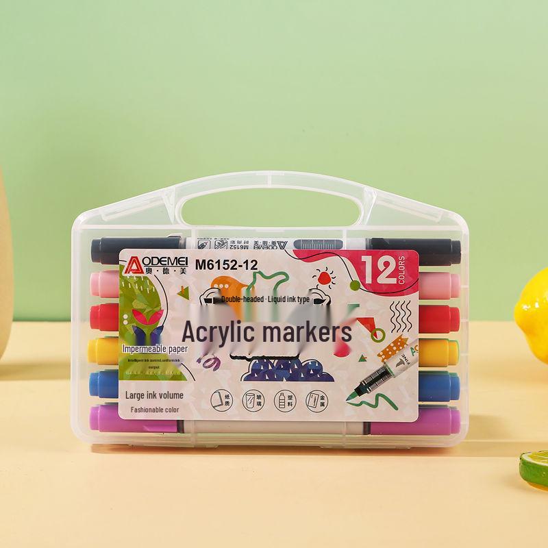12-Color Double-Ended Acrylic Markers - Large Capacity Multi-Use Brush for Student DIY Painting