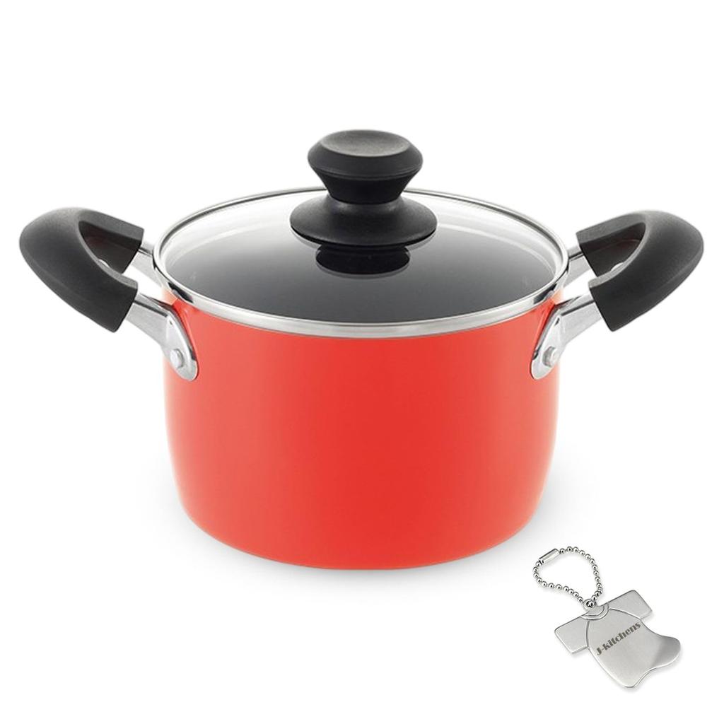 Stew with Tempered Glass Gas and Induction Gold Marble Fluoropolymer Includes Original J-kitchens Pot, 16cm, Lid, Compatible, Coating, Kankiri-kun