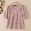 ZANZEA Women Casual V-Neck Loose Half Sleeve Cotton Blouse