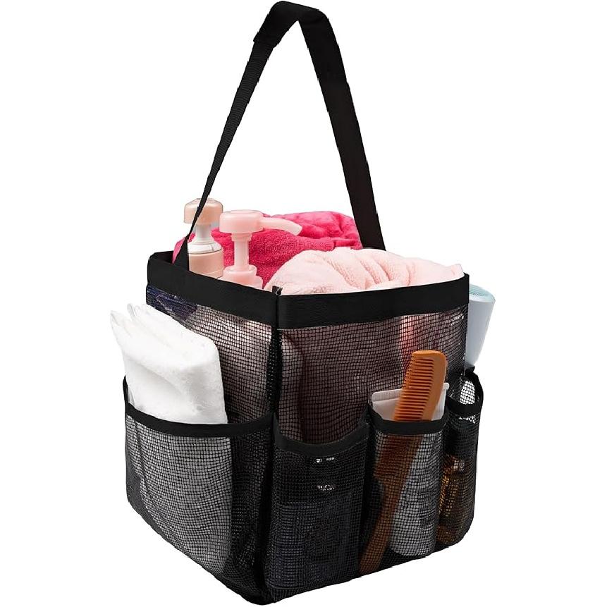 Mesh Shower Caddy Bathroom Portable College Dorm Essentials for Girls Guys Shower Tote Beach Camp Travel Hanging Toiletry Bag Black