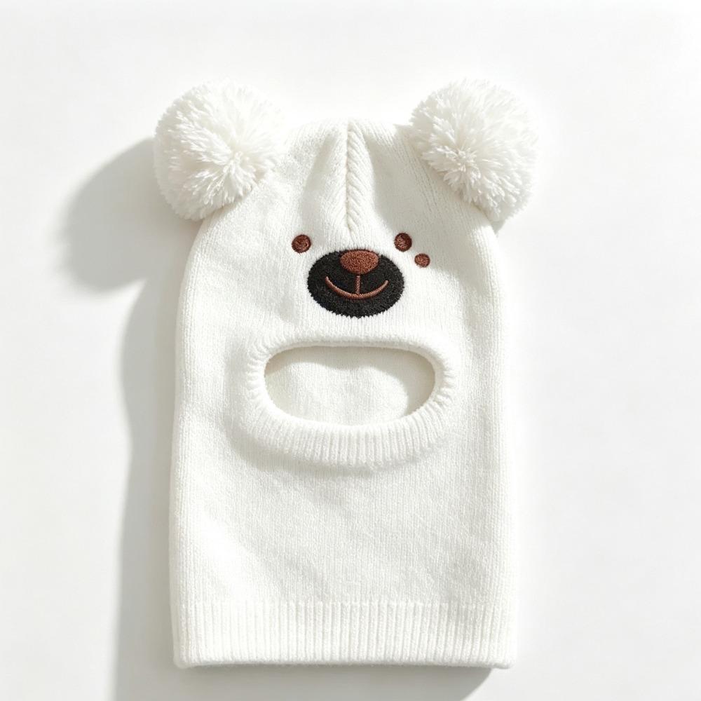 Cartoon Bear Kids Winter Hat Double Pom Poms Bear Headscarves  Winter Wear