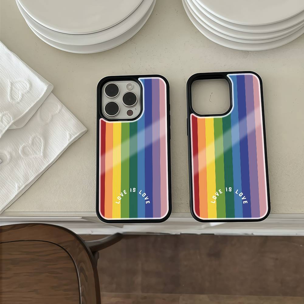 Rainbow Love Is Love Pride Phone Case Black Hard Plastic Phone Case For Iphone 17 Air 16 15 14 13 12 11 Pro Max PC TPU Ins Case