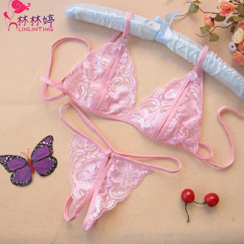 Lingeries Sexy Hot Fetish Sexy Underwear Seductive Lace Transparent Women's Three-point Women's Breast-exposed Open-end Suit Sex