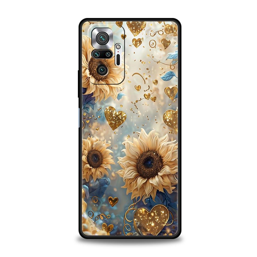 Fashion Flower Pattern Phone Case For Xiaomi Redmi Note 14 13 5G 10 11 12 Pro Plus 4G 14C 13C 12C 10C Black Cover