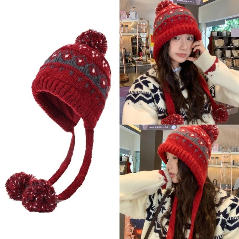 Elastic Thermally Fleece Hat Nordic Pattern Lightweight Cold Weather Headwear Elastic Winter Beanies For Travel