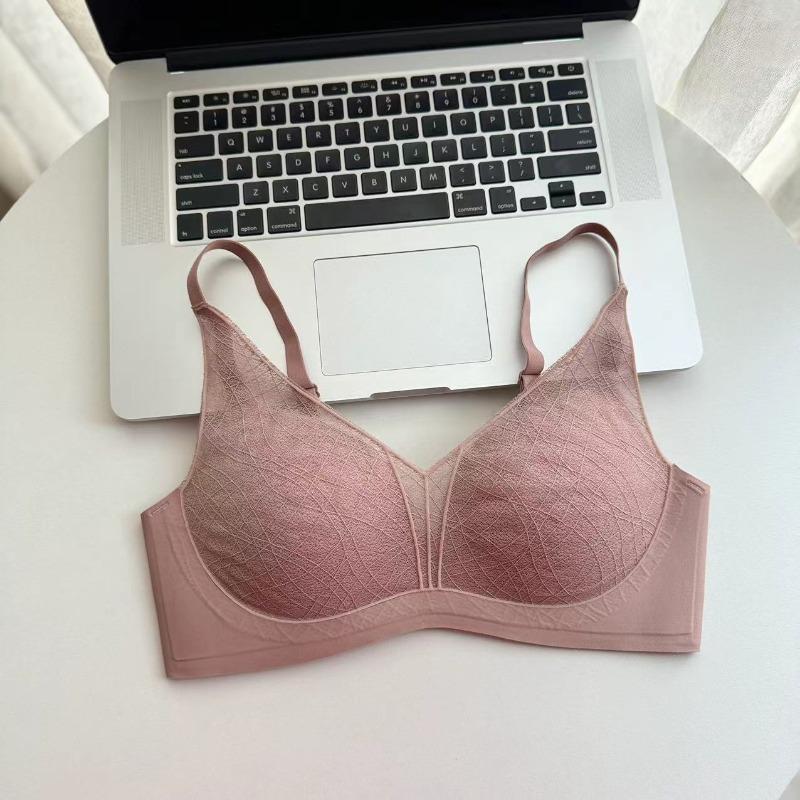 Lace flocked underwear thin cup modal mulberry silk lotus root powder cup comfortable breathable adjustment breast bra