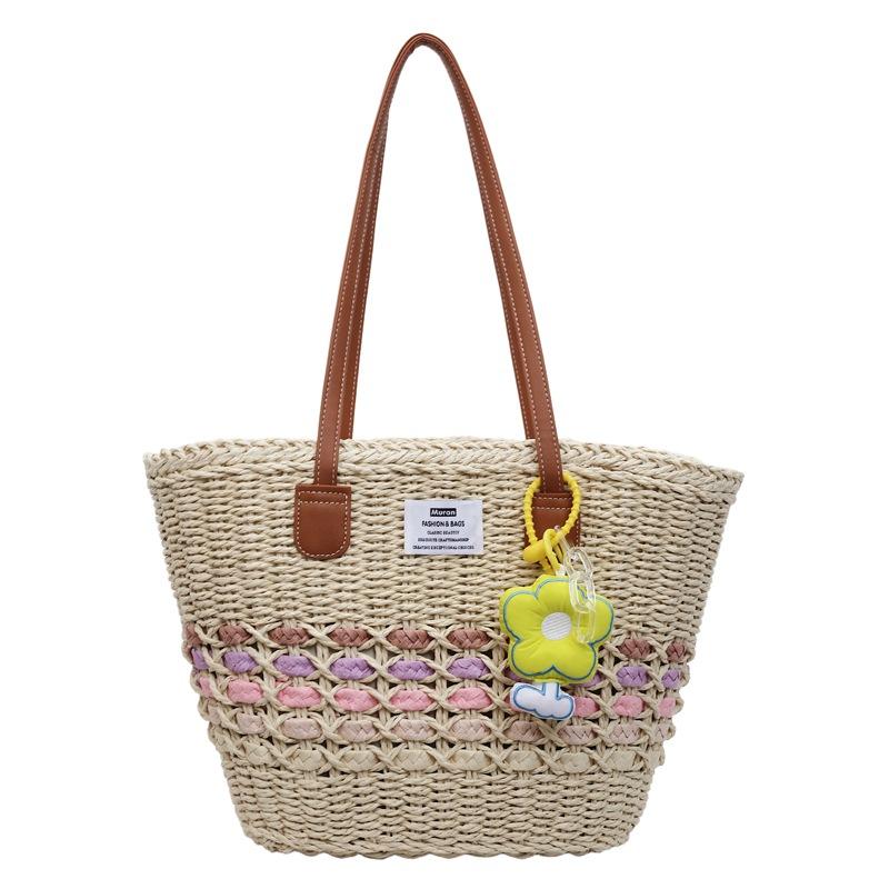 New Woven Shoulder Straw Bag Beach Bag Large Capacity Vegetable Basket Bag Portable Tote Women's Bag