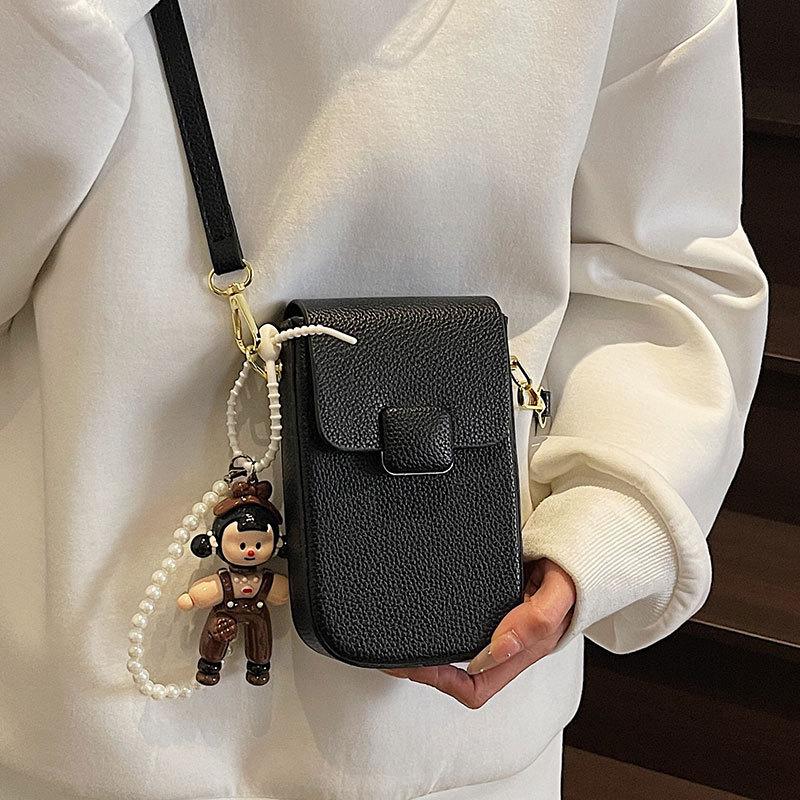 Spring and Summer Dopamine Sweet Simple Wind Mobile Phone Bag Women's Casual Versatile Commuter Advanced Sense Lychee Pattern Messenger Bag