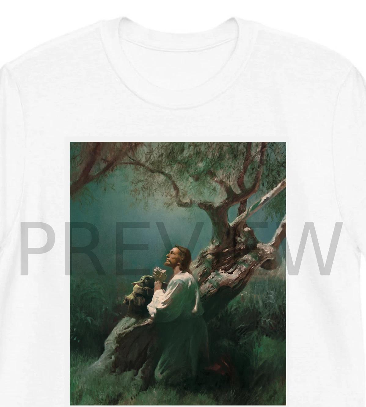 The Child and Space Jesus Oil Painting Unisex Yoda T-shirt Parody Star Wars 4XL
