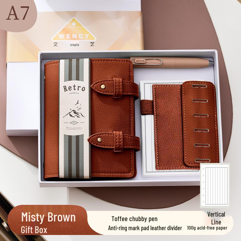 A7 Grain Leather Ring Binder Planner - Portable Pocket Journal with Blank Dot Grid Pages