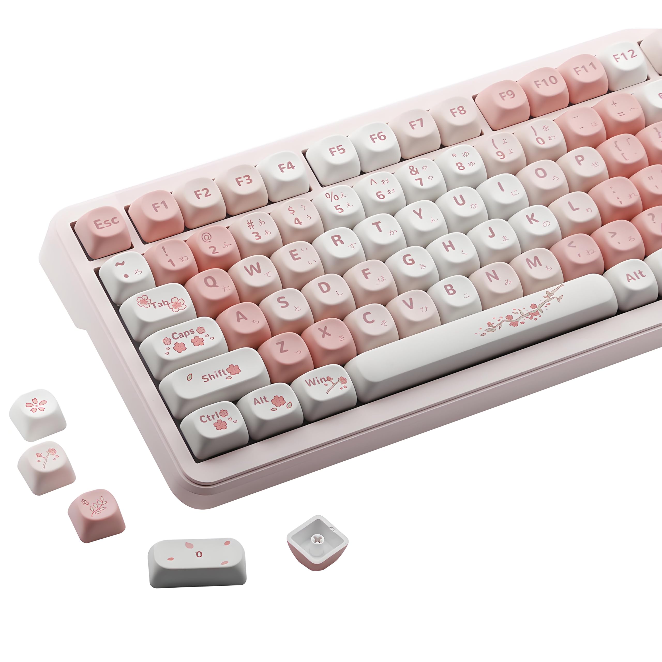 

134 Клавіші PBT Японський Профіль MOA Рожеві Сакура Сублімація Барвника Ковпачки для Механічної Ігрової Клавіатури з Перемикачами MX, Тема, 5-Сторонні рожевий