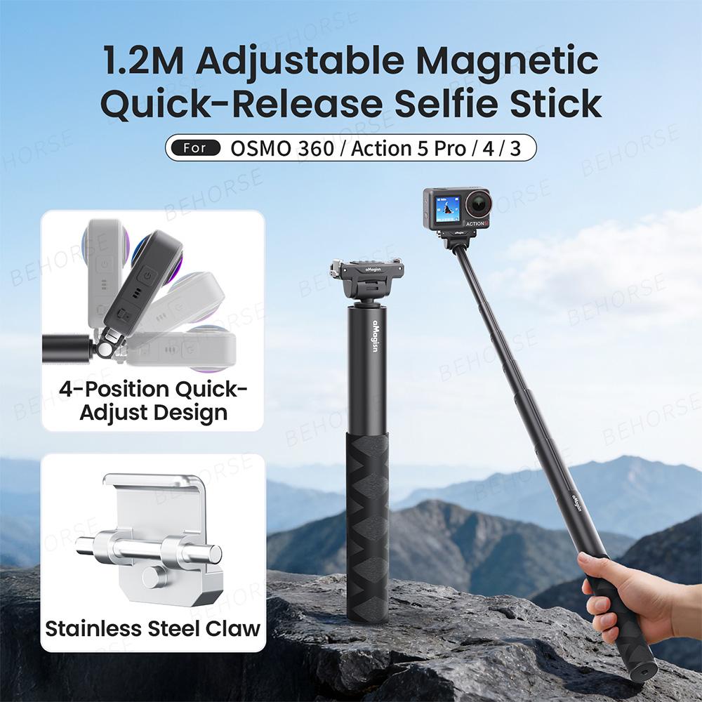 Magnetic Quick-Release Selfie Stick For DJI OSMO 360 1.2M Adjustable Tripod For DJI Osmo 360/Action 5 Pro/4/3 Camera Accessories