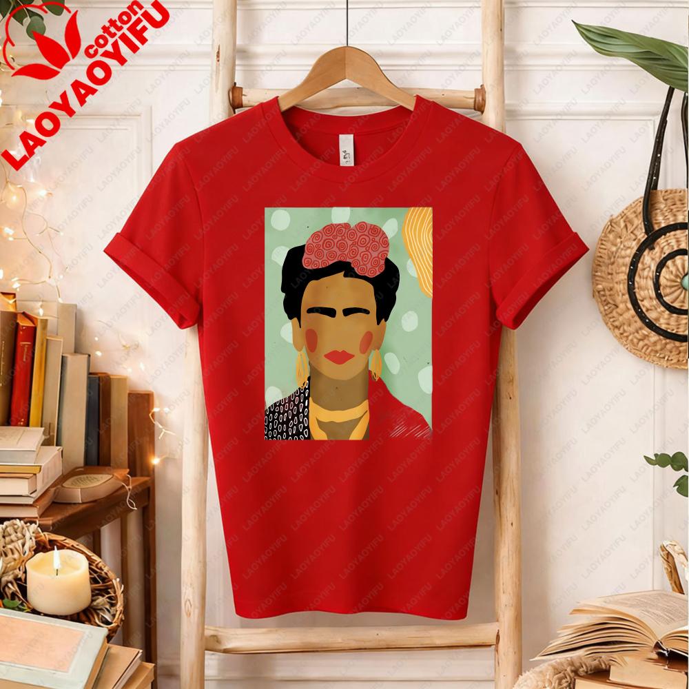Frida Kahlo Inspired TShirt Minimalist Cotton Tee for Art Lovers Bold Creative Portrait Design Fashion Printed Tshirt Tops