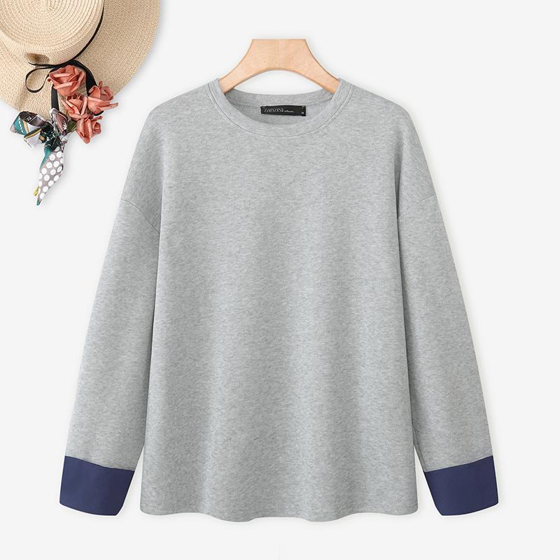 

ZANZEA Женские повседневные топы с круглым вырезом и длинными рукавами, тонкие осенние свитшоты M серый