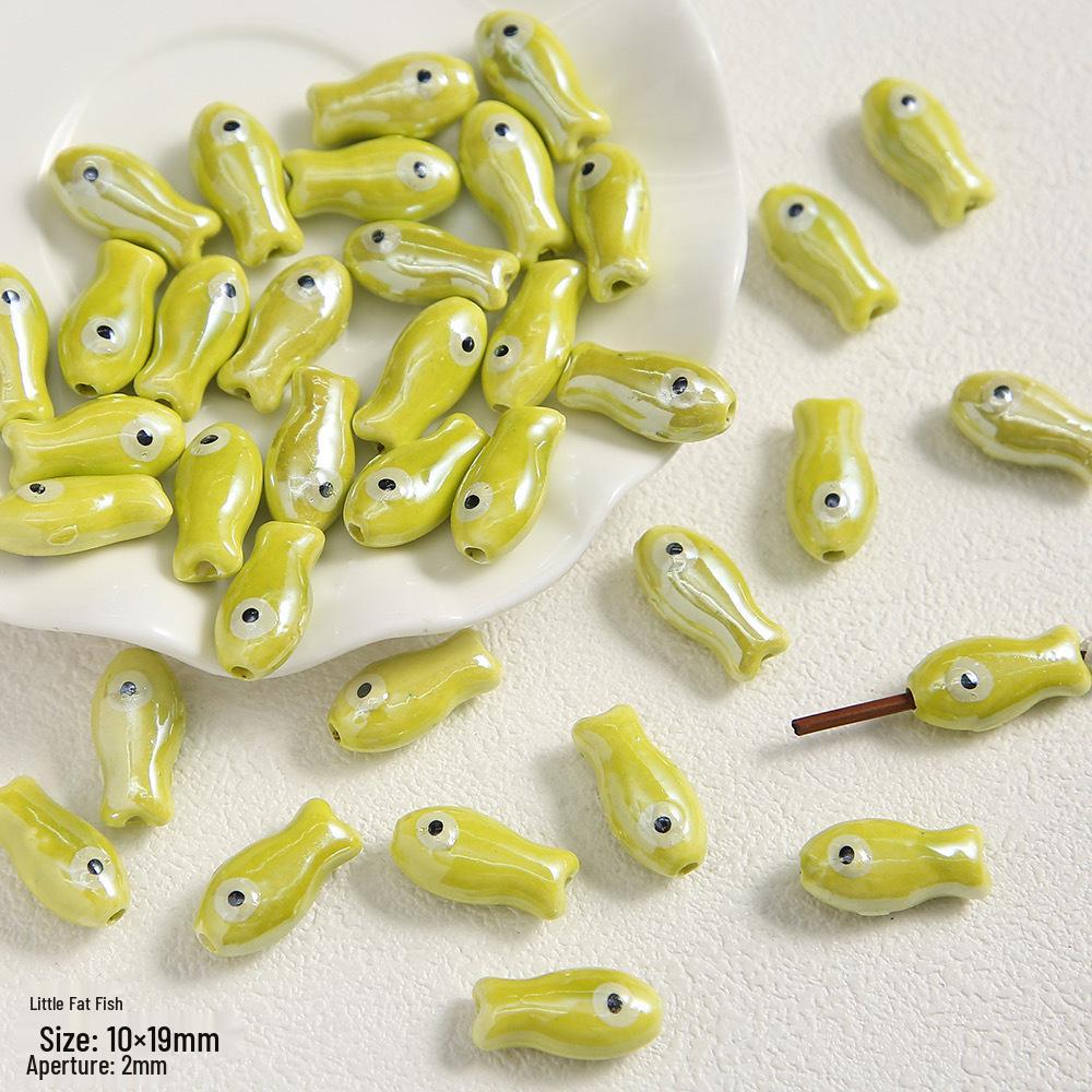 Handmade Cute Flower & Heart Green Ceramic Beads for DIY Jewelry