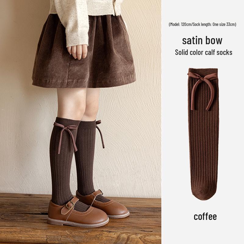 

Девичьи гольфы до середины икры с бантом - Тонкие хлопковые гольфы выше колена в корейском стиле, однотонные, для весны/осени 33cm One Size, No Heel