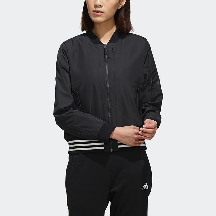 Adidas Casual Sports Stand Collar Woven Bomber Jacket Women Jackets Black FI9284