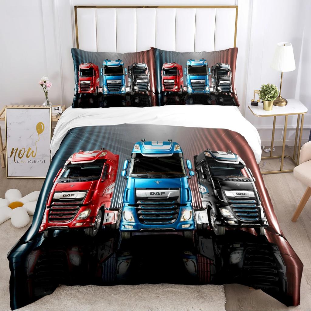 Truck Duvet Cover DAF Truck Logo Bedding set Cartoon Quilt Cover and Pillowcases for Teens Boy Single Double Queen King size