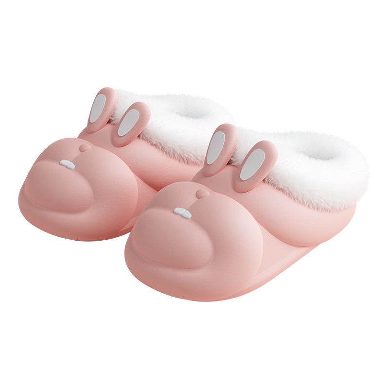 Autumn/Winter Cute Bunny Girl Plush Lined Non-slip Warm Cotton Slippers for Kids