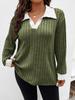 2026 Autumn/Winter Women's Plus Size V-Neck Long Sleeve Ribbed T-shirt