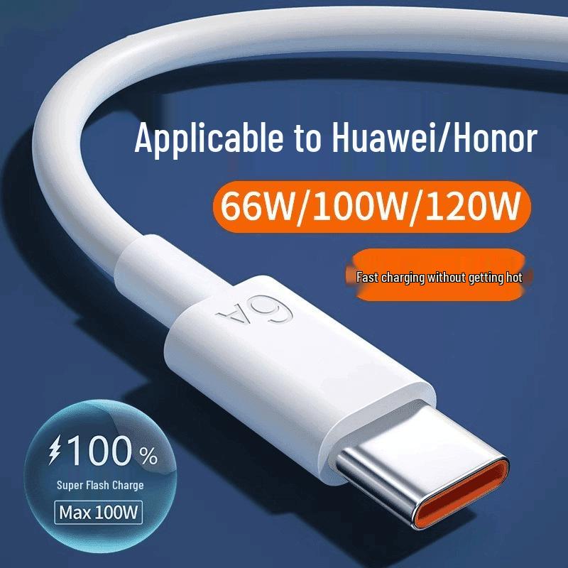 

120W Dual Type-C Fast Charging Cable for Apple 15 & Huawei 6A Phones White TPE