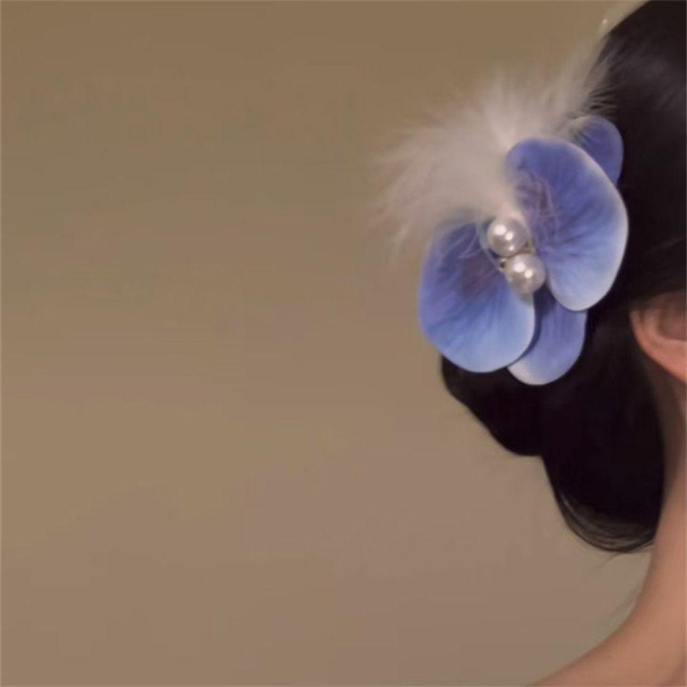 

Korean Style Butterfly Orchid Hairpin Cloth Girl Hair Clip Cute Pearl Feather Hair Clip Women розовый