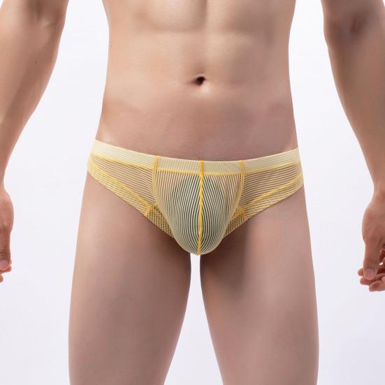 Men Thong Low Rise Elastic Waist U-Convex Briefs Solid Color See-through Smooth Lines