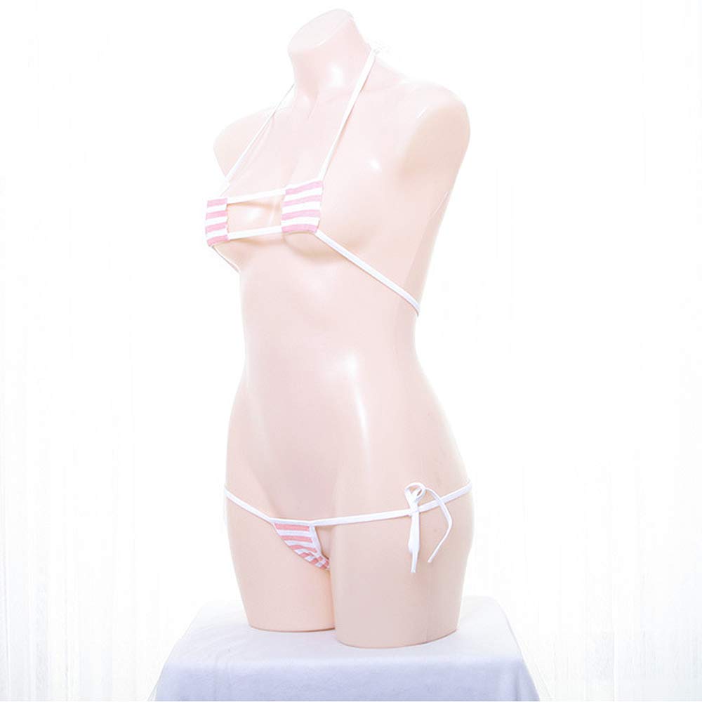 Eyepatch Bikini Cosplay Tiny Micro Bikini Triangle Bikini Square Bikini Separates Lolita Mini Bra Bikini T-Shorts Striped Halter Neck Doll Swimsuit