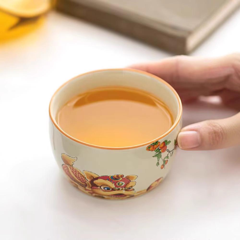 Grass Ash Lion Dance National Tide Wind Master Teacup Ceramic Tea Tasting Cup Men'S Personal Hospitality Cup Kung Fu Tea Set